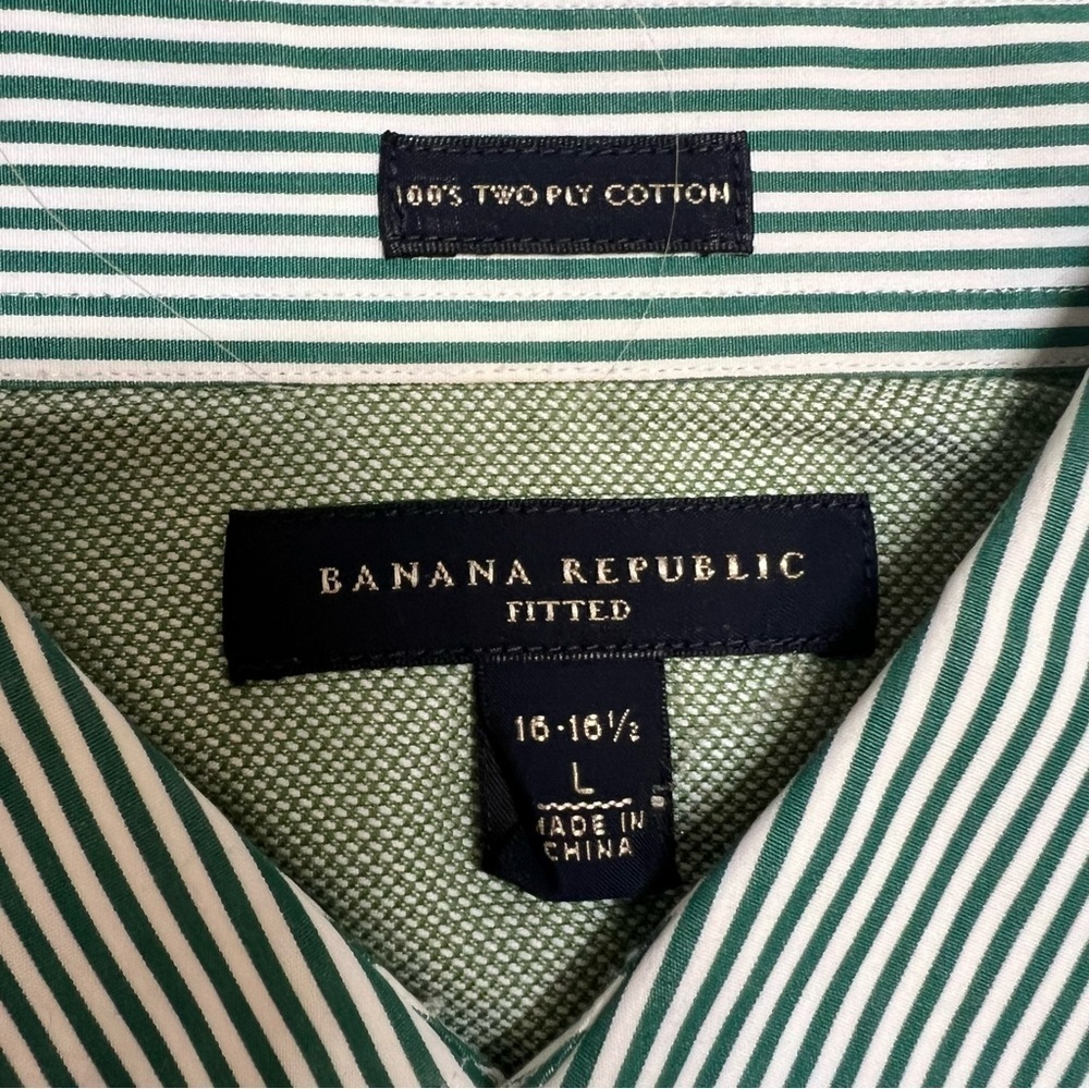 Banana Republic Casual Pinstripes Fitted White Green Button Shirt Cotton 16 - Picture 5 of 12
